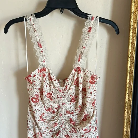 Cinq a Sept STEVIE Ruched Lac Trim Maxi Dress